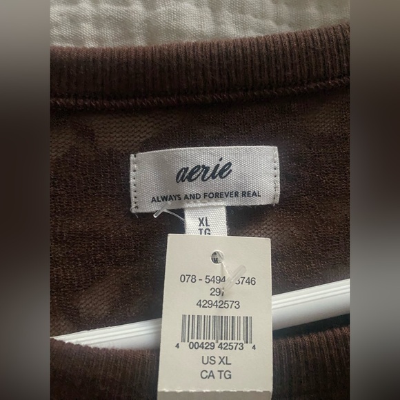 NWT Aerie Lace Vintage Short Sleeve Brown Top On Trend SZ L & XL Avail - Picture 5 of 11